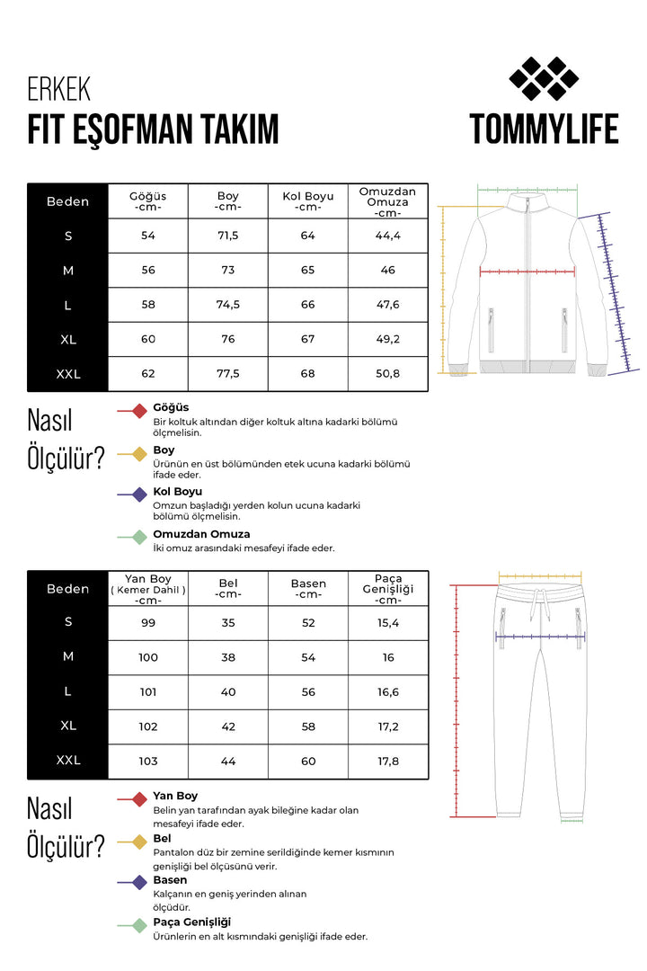TMY Gray Melange - Black High Neck Zippered Standard Fit Classic Cuff Men's Tracksuit - 85152 - Basel