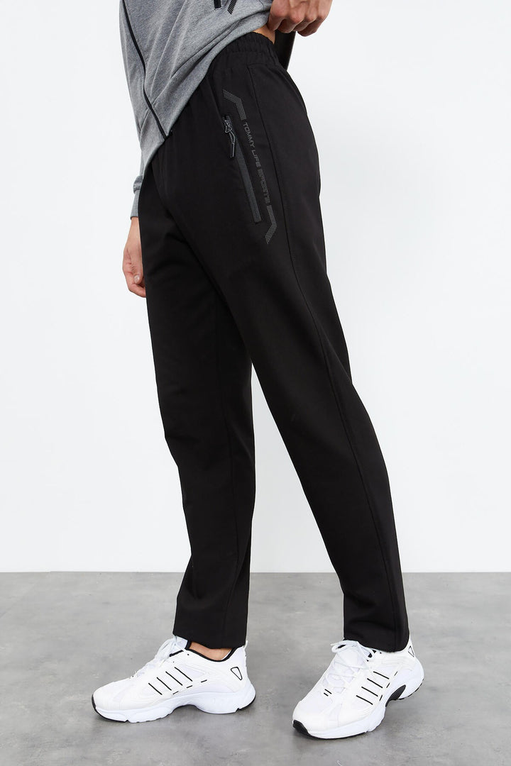 TMY Gray Melange - Black High Neck Zippered Standard Fit Classic Cuff Men's Tracksuit - 85152 - Basel