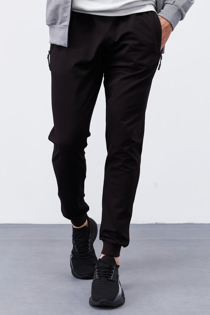 TMY Gray Melange - Black Pattern Printed Standard Mold Cuffed Men's Tracksuit - 85151 - Orihuela