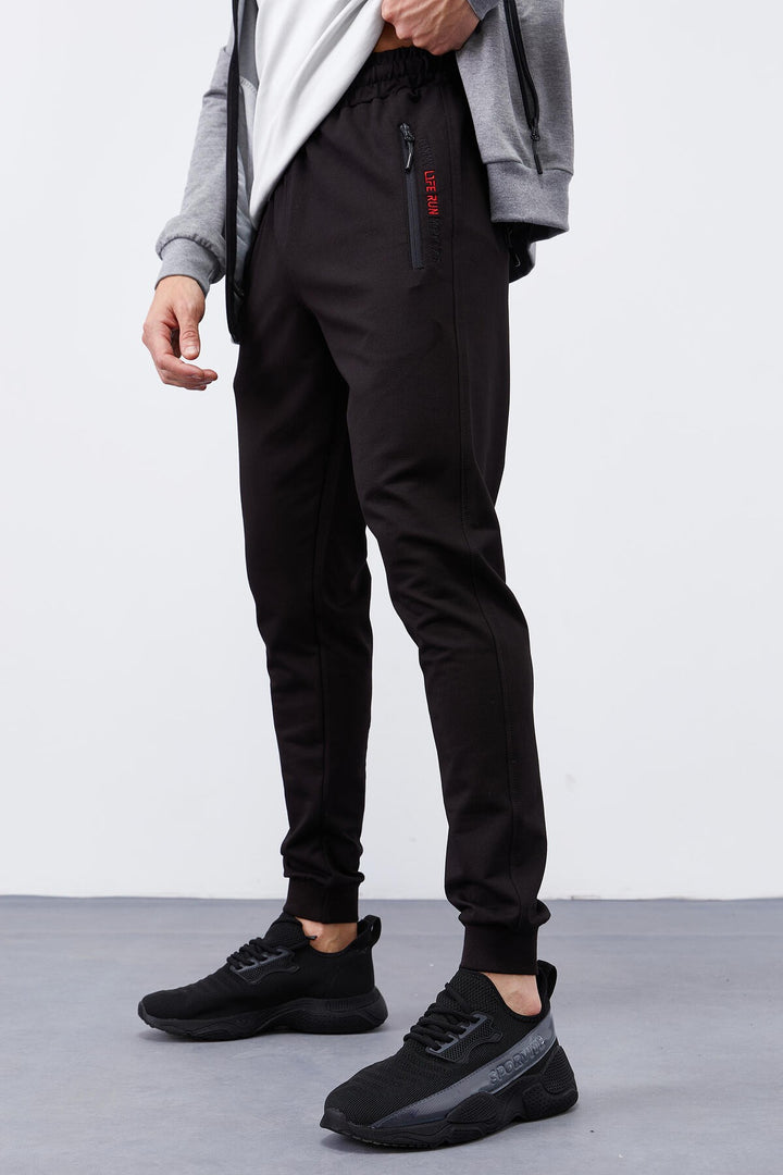 TMY Gray Melange - Black Pattern Printed Standard Mold Cuffed Men's Tracksuit - 85151 - Orihuela