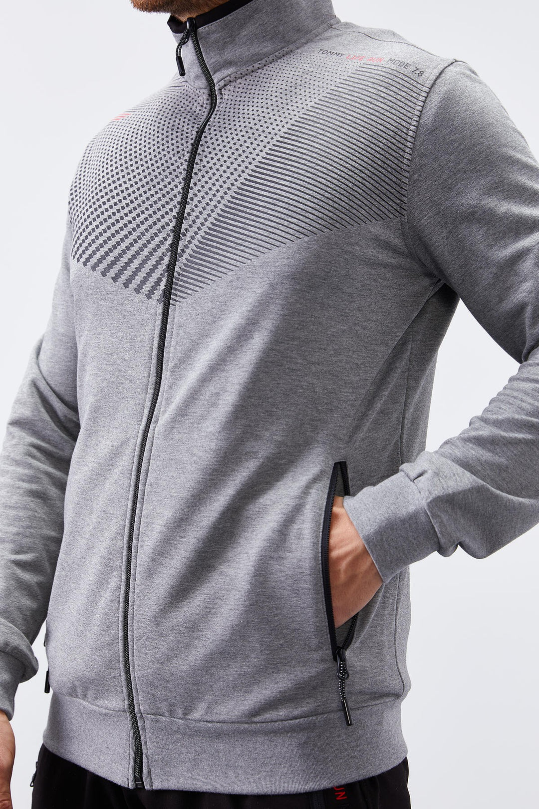 TMY Gray Melange - Black Pattern Printed Standard Mold Cuffed Men's Tracksuit - 85151 - Orihuela