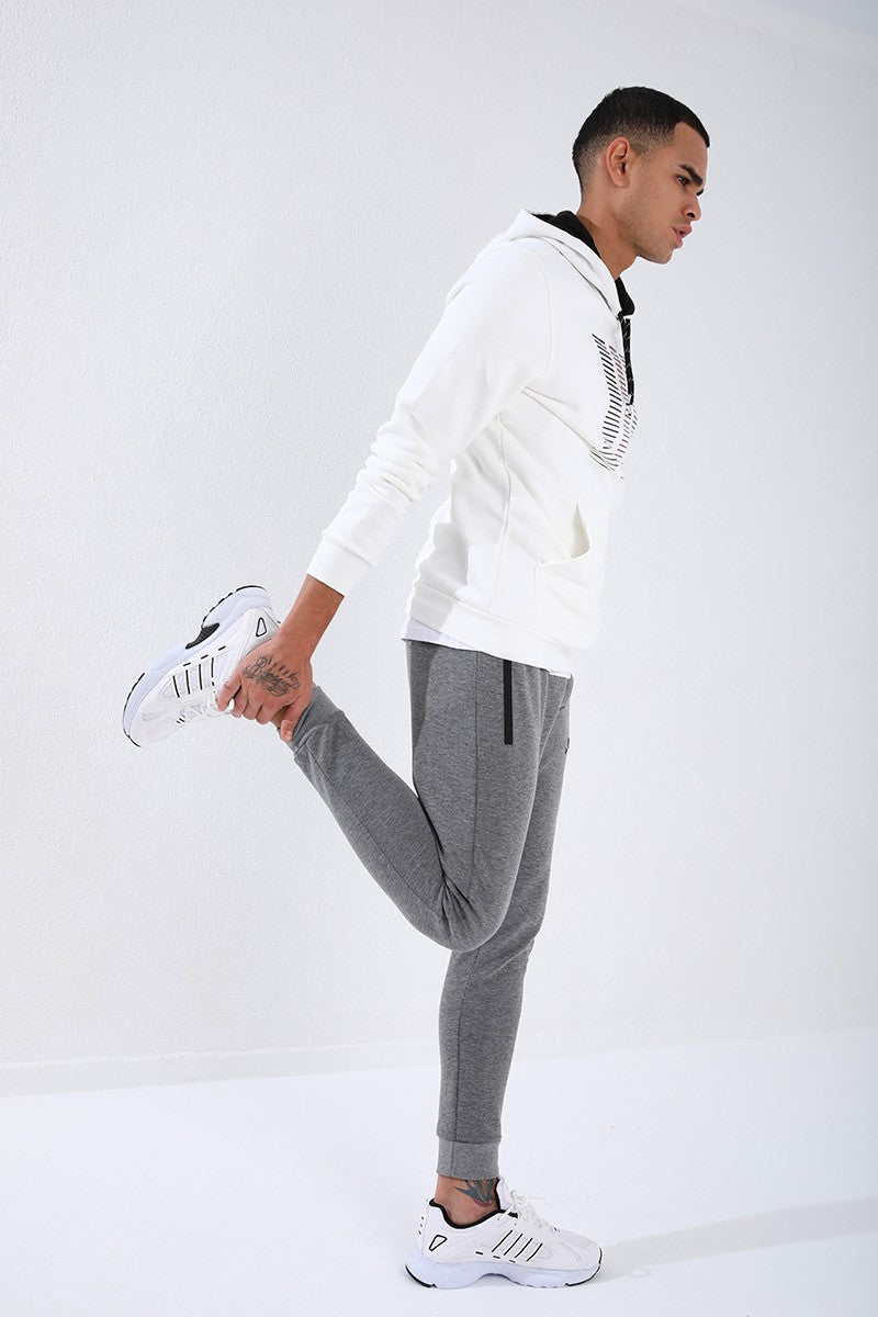TMY Gray Melange Reverse Zippered Standard Fit Cuffed Men's Sweatpants - 84702 - Ixhuatlán de Madero
