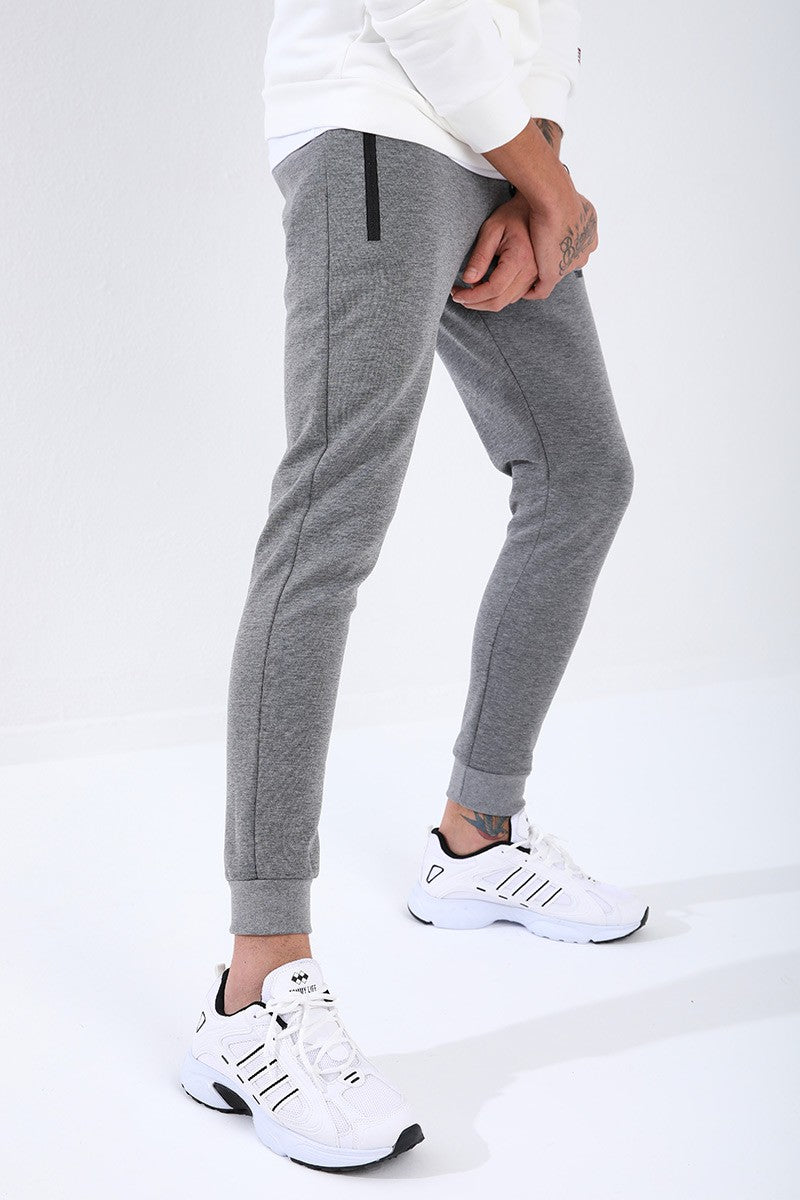 TMY Gray Melange Reverse Zippered Standard Fit Cuffed Men's Sweatpants - 84702 - Ixhuatlán de Madero