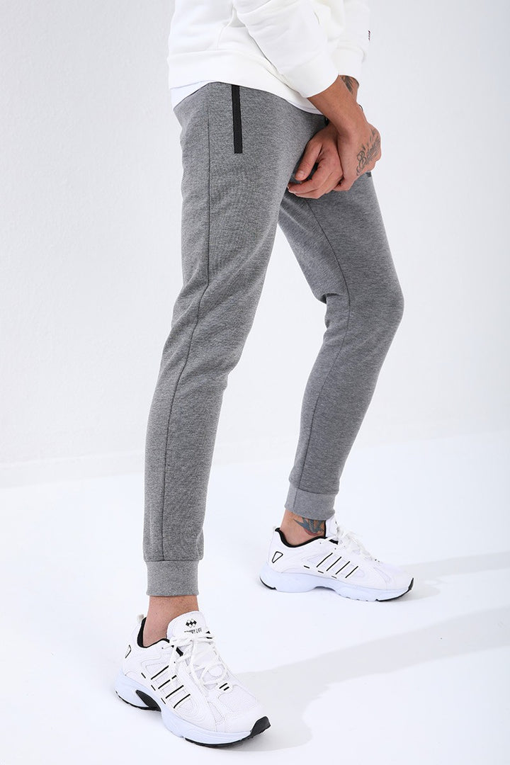 TMY Gray Melange Reverse Zippered Standard Fit Cuffed Men's Sweatpants - 84702 - Ixhuatlán de Madero
