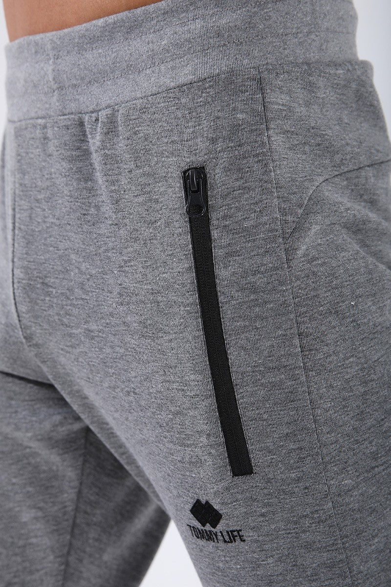 TMY Gray Melange Reverse Zippered Standard Fit Cuffed Men's Sweatpants - 84702 - Ixhuatlán de Madero
