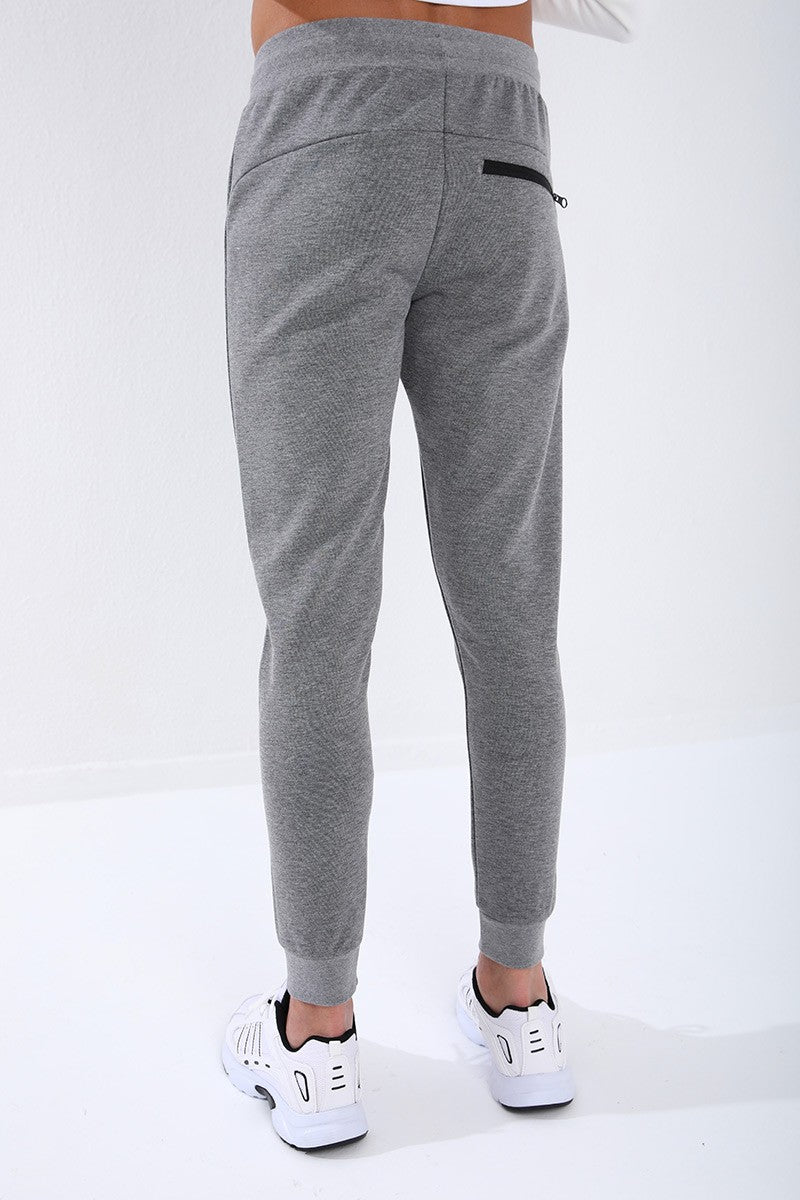 TMY Gray Melange Reverse Zippered Standard Fit Cuffed Men's Sweatpants - 84702 - Ixhuatlán de Madero