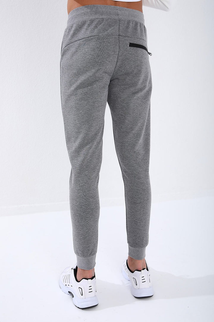 TMY Gray Melange Reverse Zippered Standard Fit Cuffed Men's Sweatpants - 84702 - Ixhuatlán de Madero