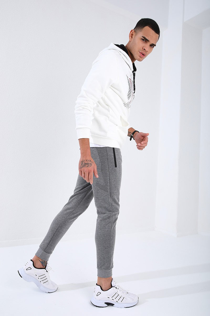 TMY Gray Melange Reverse Zippered Standard Fit Cuffed Men's Sweatpants - 84702 - Ixhuatlán de Madero