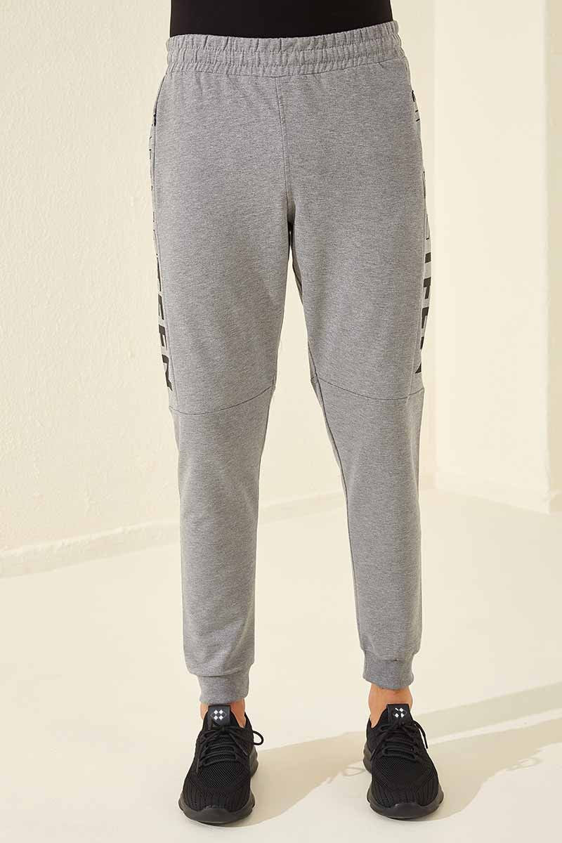 TMY Gray Melange Foil Printed Pocketed Standard Mold Jogger Men's Sweatpants - 84707 - Schenectady
