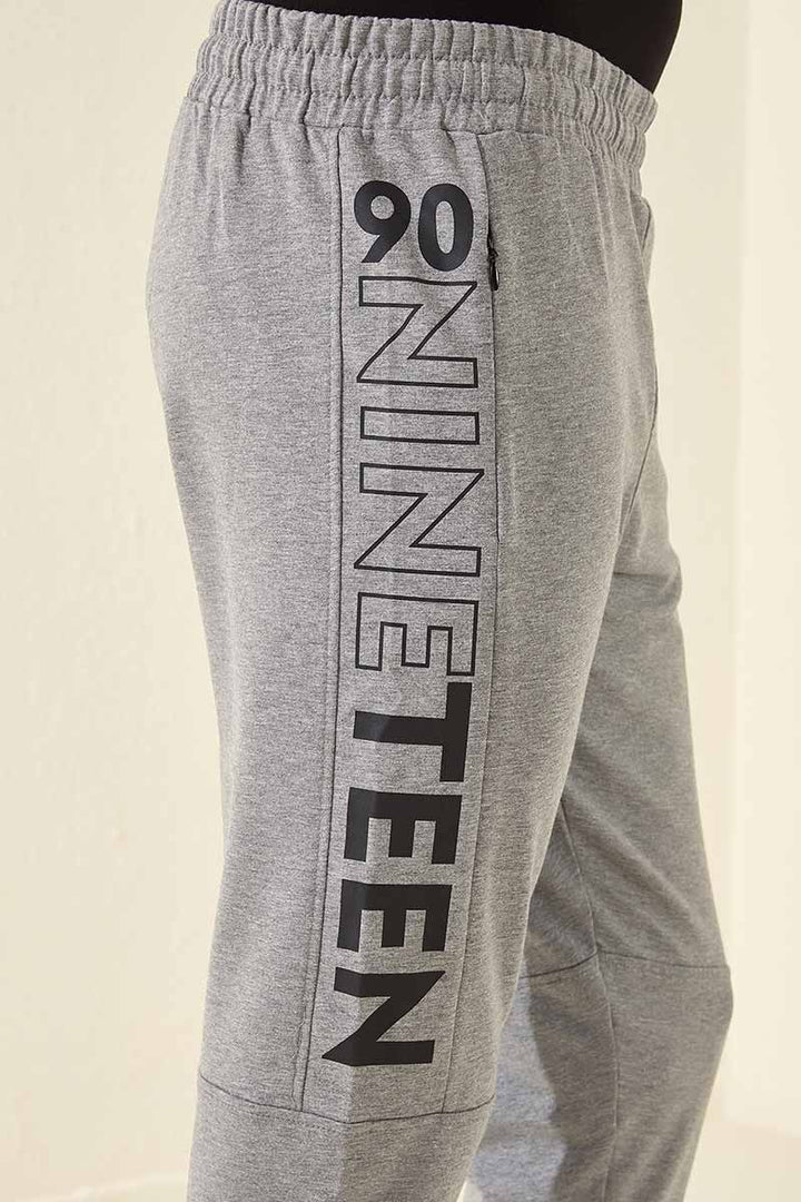TMY Gray Melange Foil Printed Pocketed Standard Mold Jogger Men's Sweatpants - 84707 - Schenectady