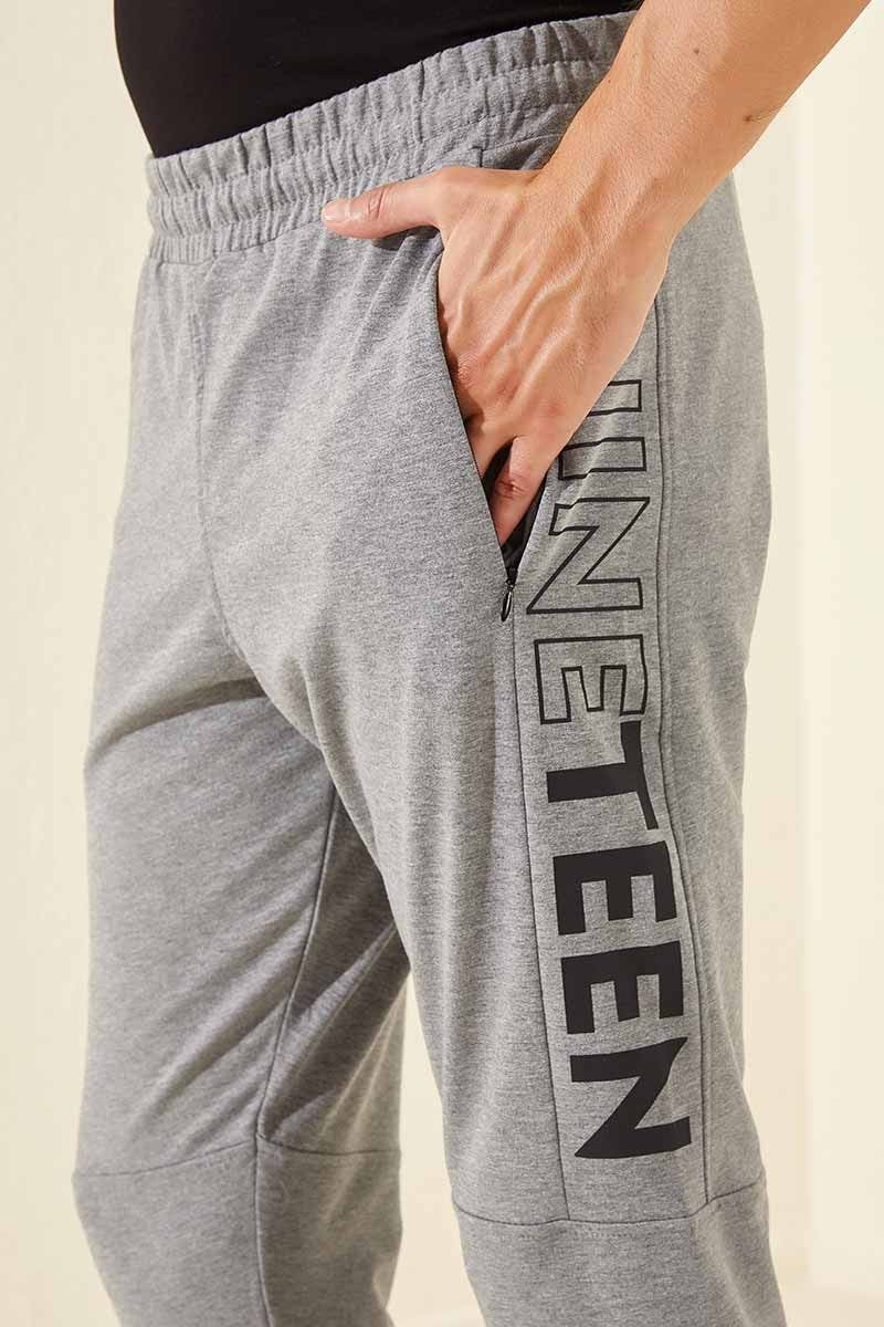 TMY Gray Melange Foil Printed Pocketed Standard Mold Jogger Men's Sweatpants - 84707 - Schenectady