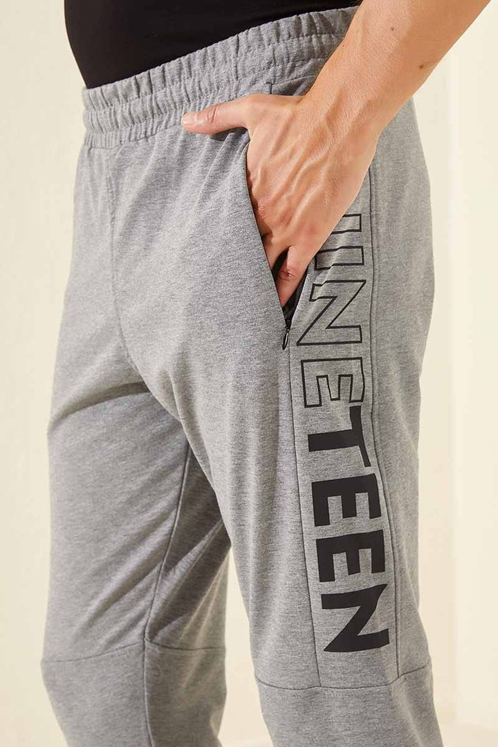 TMY Gray Melange Foil Printed Pocketed Standard Mold Jogger Men's Sweatpants - 84707 - Schenectady