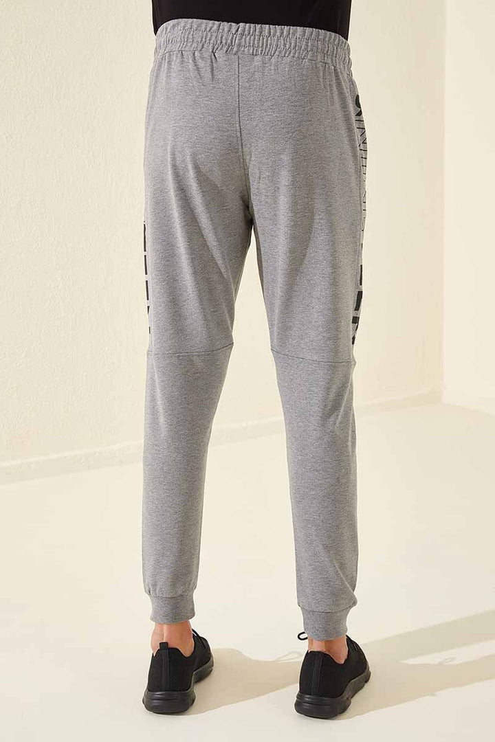 TMY Gray Melange Foil Printed Pocketed Standard Mold Jogger Men's Sweatpants - 84707 - Schenectady