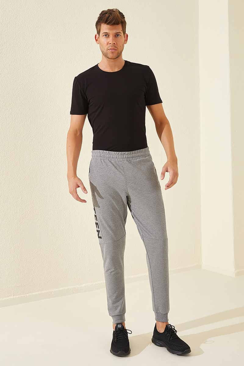 TMY Gray Melange Foil Printed Pocketed Standard Mold Jogger Men's Sweatpants - 84707 - Schenectady
