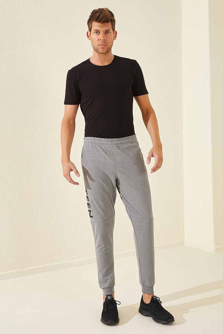 TMY Gray Melange Foil Printed Pocketed Standard Mold Jogger Men's Sweatpants - 84707 - Schenectady