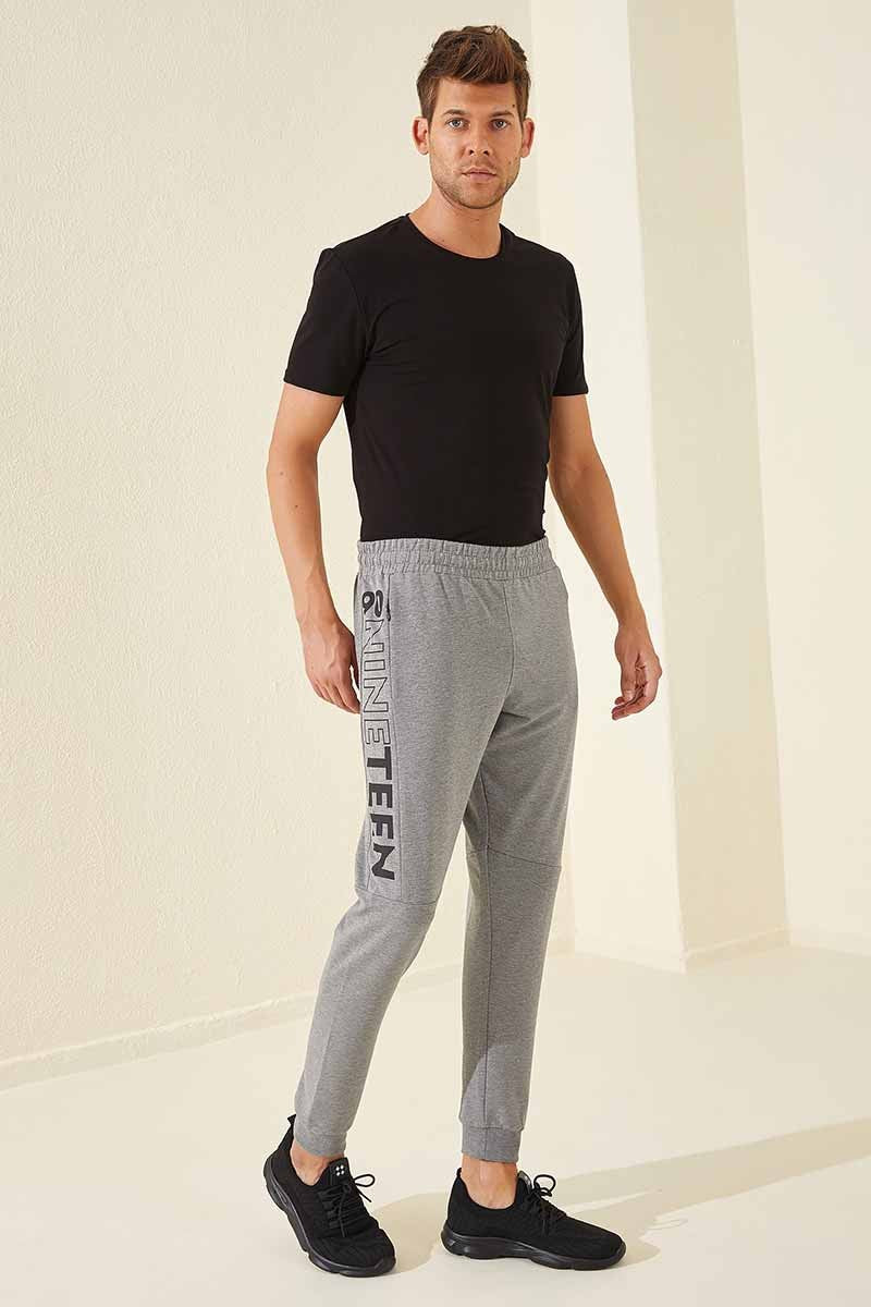 TMY Gray Melange Foil Printed Pocketed Standard Mold Jogger Men's Sweatpants - 84707 - Schenectady