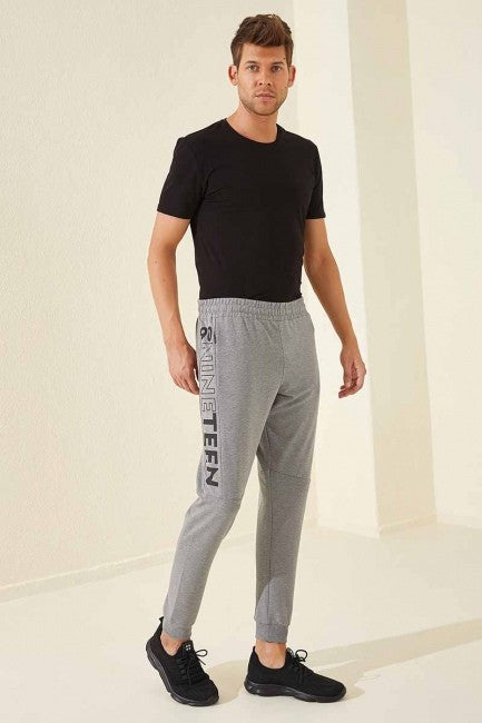 TMY Gray Melange Foil Printed Pocketed Standard Mold Jogger Men's Sweatpants - 84707 - Schenectady