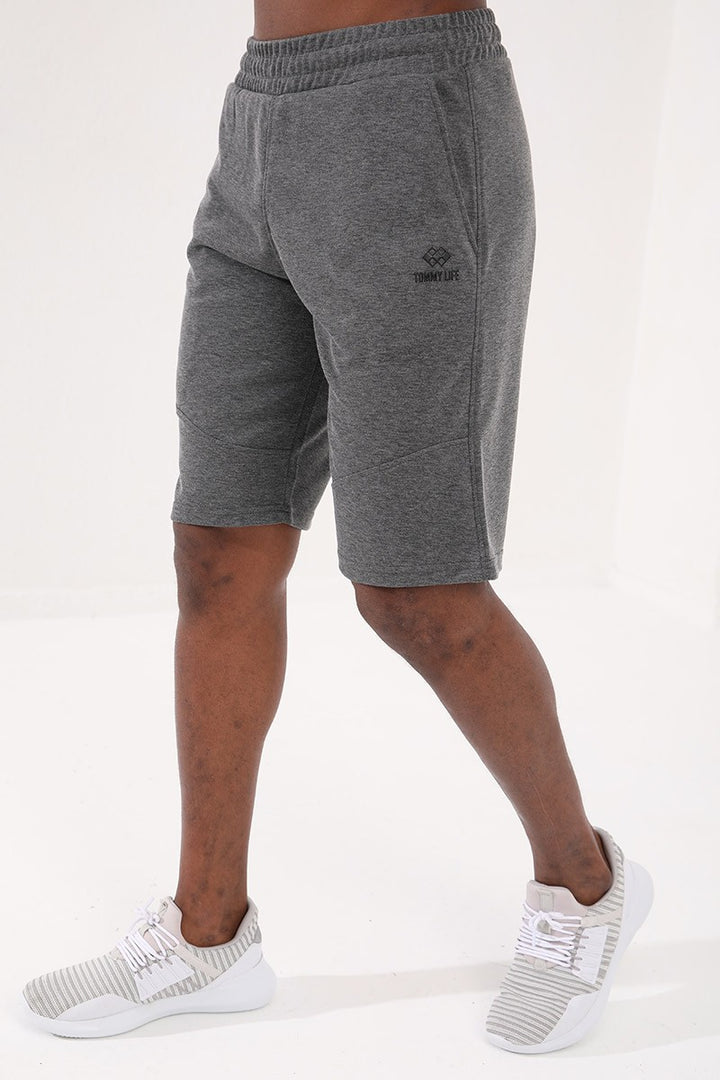 TMY Gray Melange Printed Zippered Pocket Lace-Up Standard Fit Men's Shorts - 81205 - Inverness