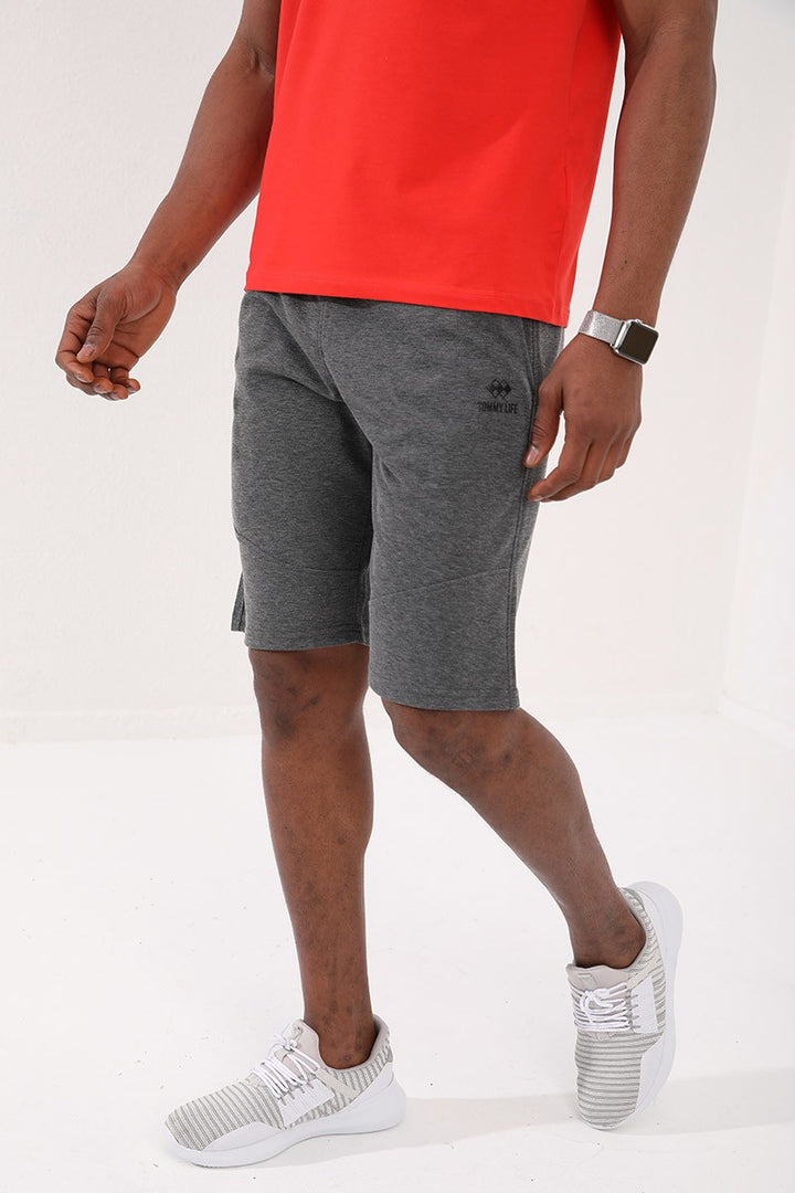 TMY Gray Melange Printed Zippered Pocket Lace-Up Standard Fit Men's Shorts - 81205 - Inverness