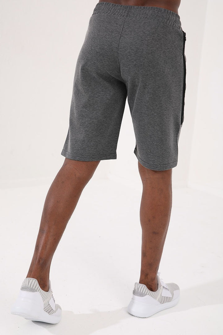 TMY Gray Melange Printed Zippered Pocket Lace-Up Standard Fit Men's Shorts - 81205 - Inverness