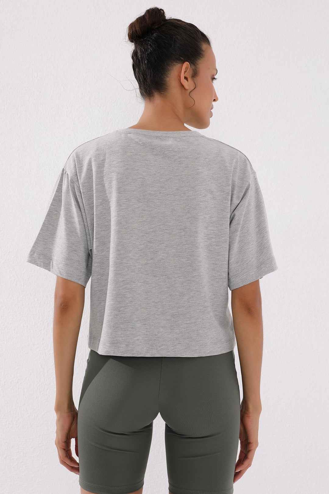 TMY Gray Melange Printed Short O Neck Women's Oversize T-Shirt - 97135 - Marratxi