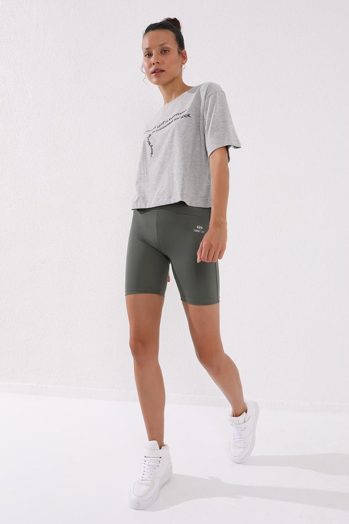 TMY Gray Melange Printed Short O Neck Women's Oversize T-Shirt - 97135 - Marratxi