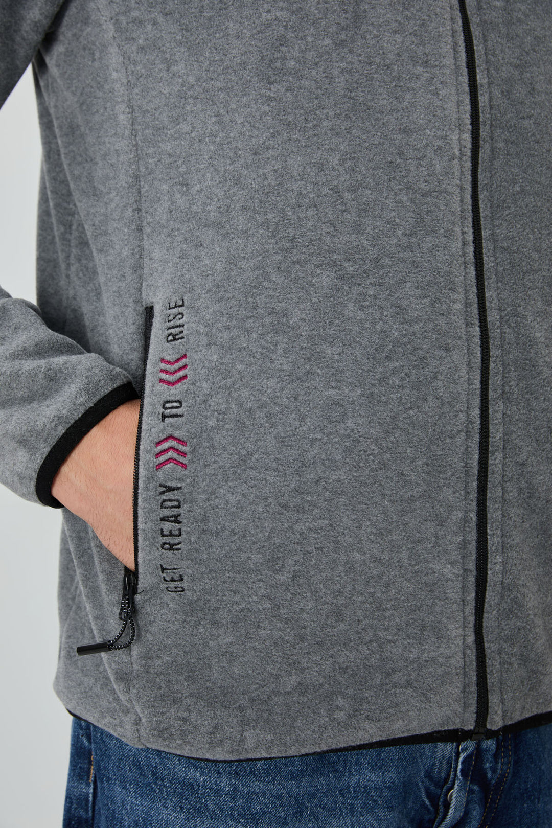 TMY Gray Melange Men's Sweatshirt Polar with Embroidered Text, Zippered Stand-up Collar, Standard Fit - 87992 - Barendrecht
