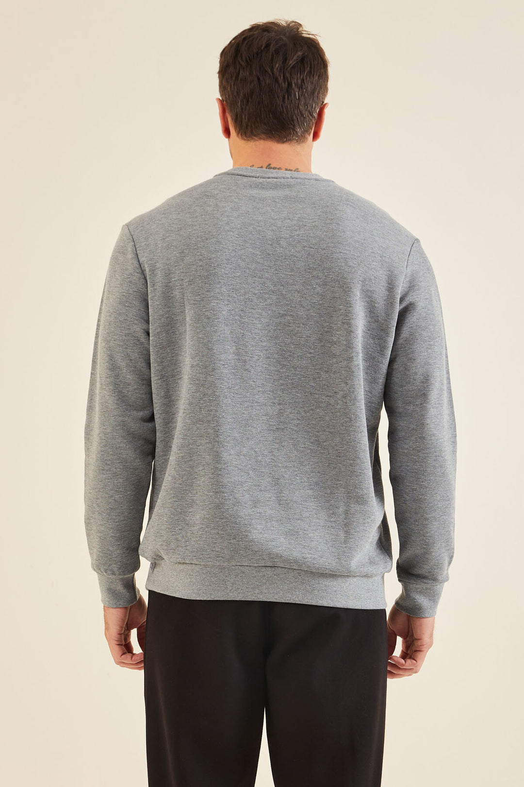 TMY Gray Melange Crew Neck Comfort Fit Men's Sweatshirt with Embroidered Text - 88020 - Schwabach