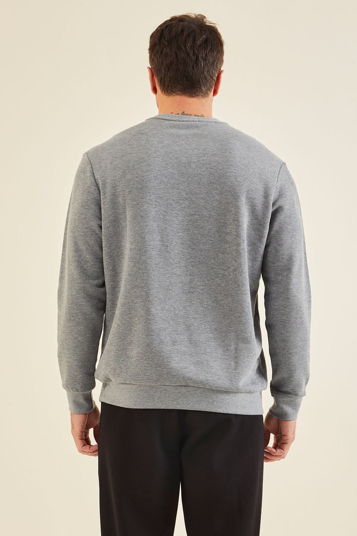 TMY Gray Melange Crew Neck Comfort Fit Men's Sweatshirt with Embroidered Text - 88020 - Schwabach