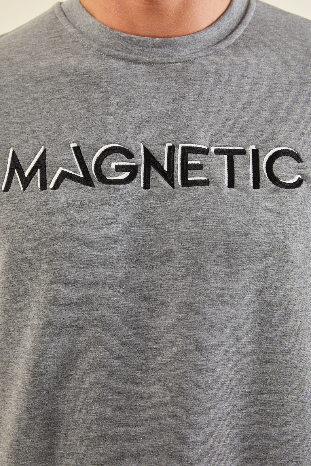 TMY Gray Melange Crew Neck Comfort Fit Men's Sweatshirt with Embroidered Text - 88020 - Schwabach