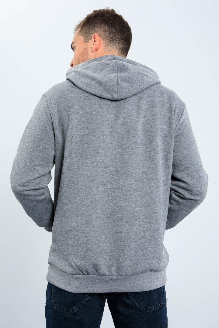 TMY Gray Melange Standard Fit Hooded Men's Sweatshirt with Embroidered Text - 87838 - Coeur dAlene