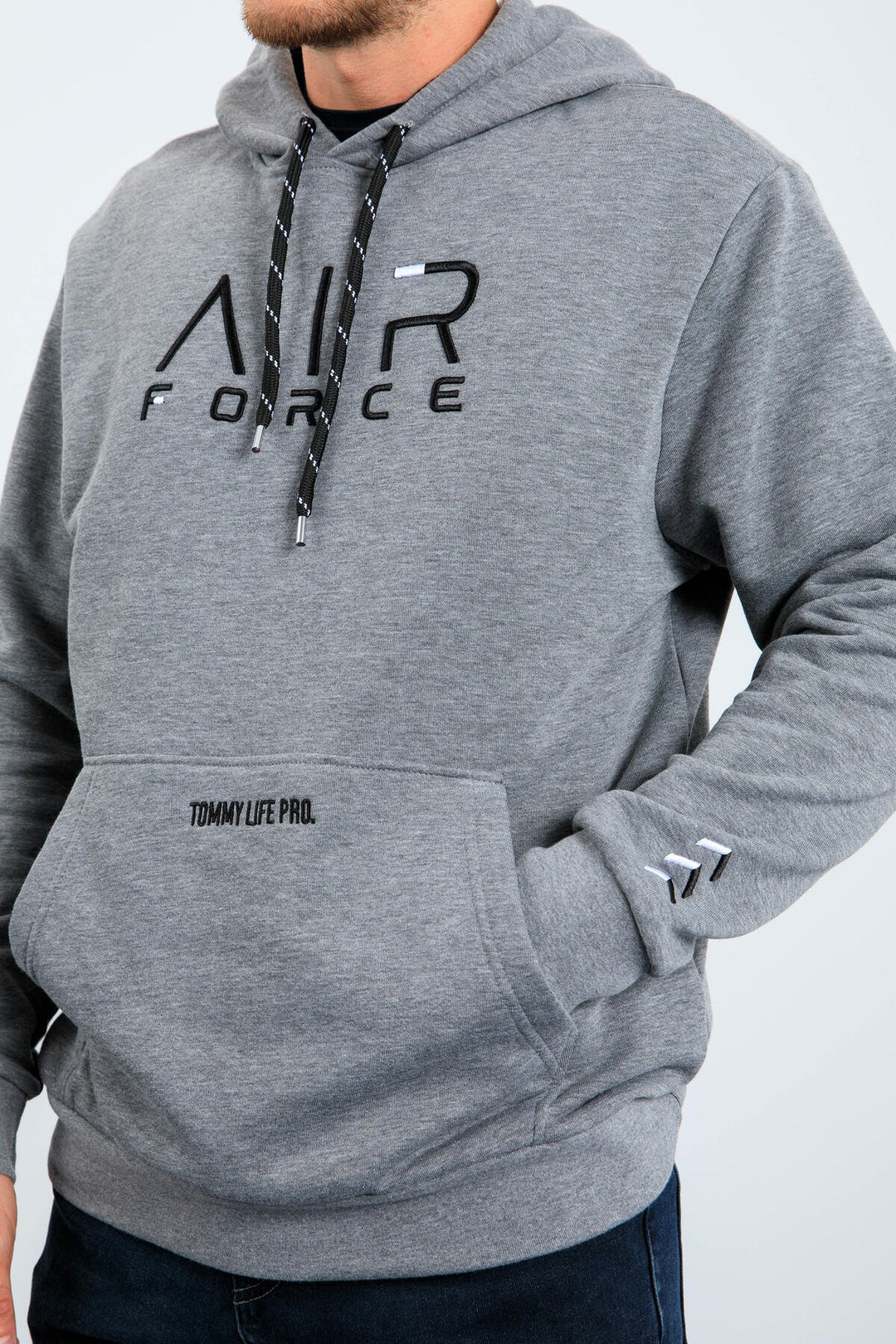 TMY Gray Melange Standard Fit Hooded Men's Sweatshirt with Embroidered Text - 87838 - Coeur dAlene