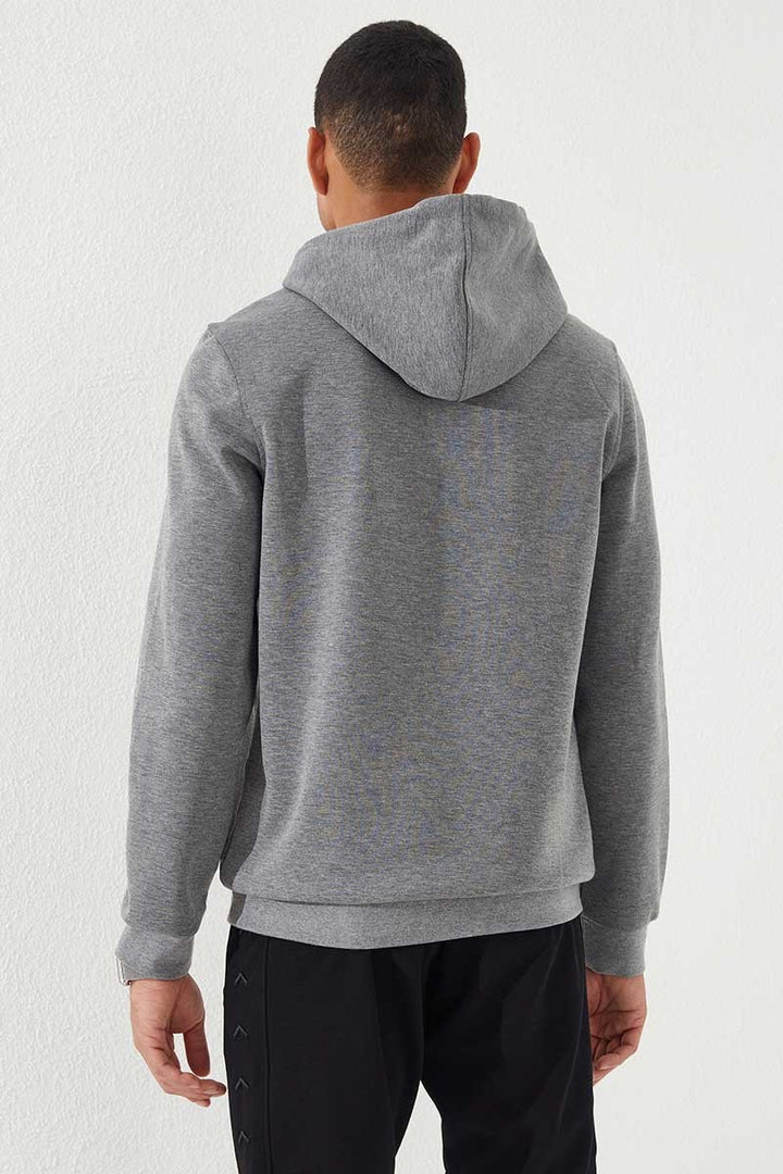TMY Gray Melange Standard Fit Hooded Men's Sweatshirt with Embroidered Text - 87887 - Nola