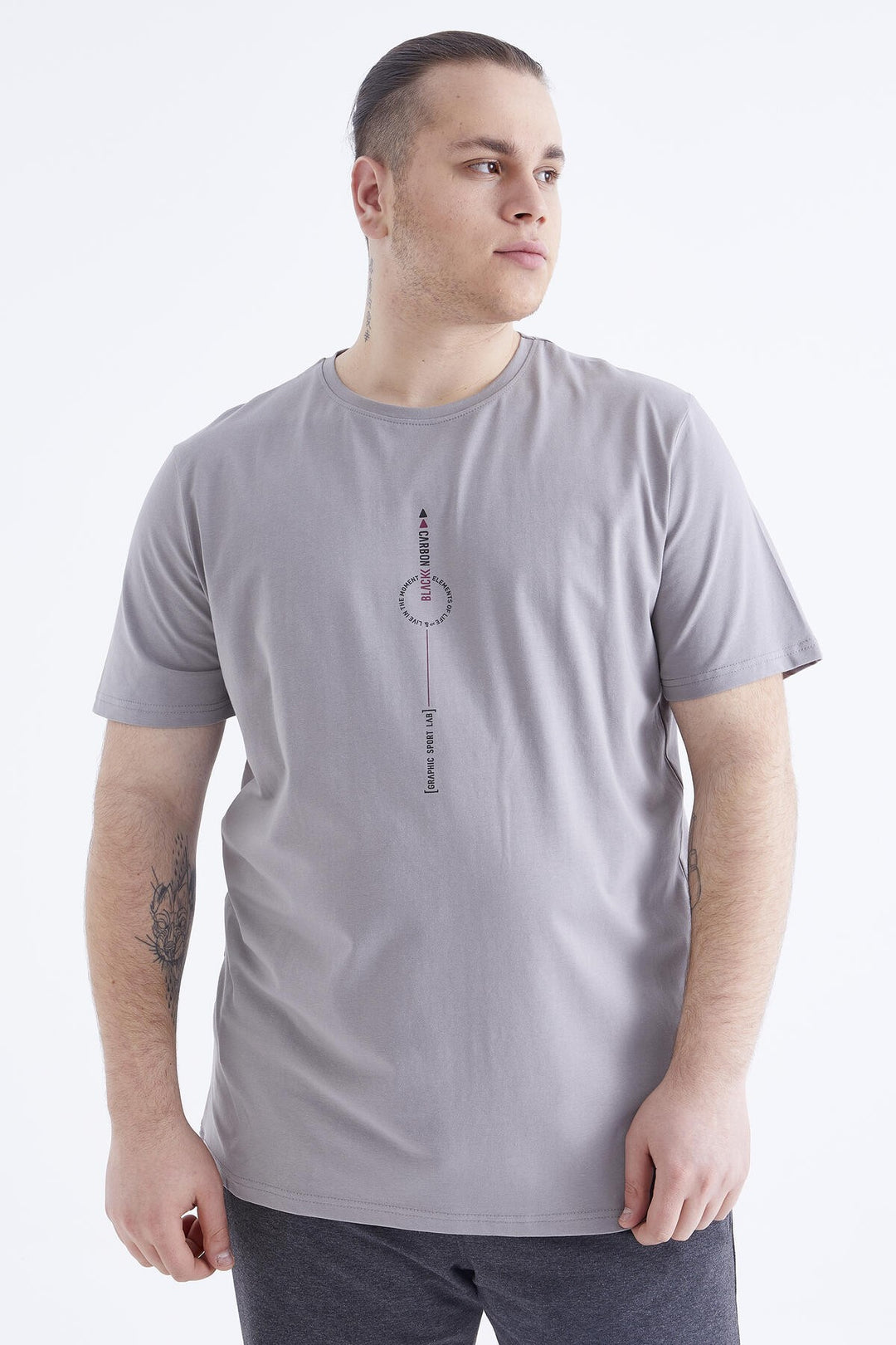TMY Gray Printed Round Neck Plus Size Men's T-shirt - 88075 - Acambay