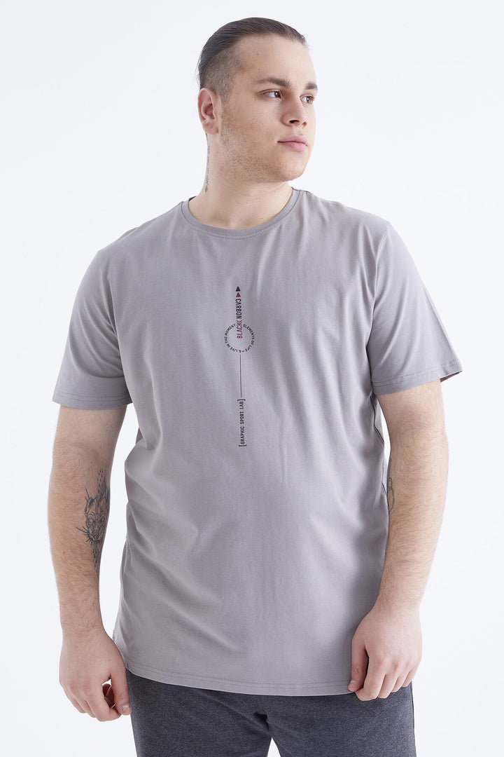 TMY Gray Printed Round Neck Plus Size Men's T-shirt - 88075 - Acambay
