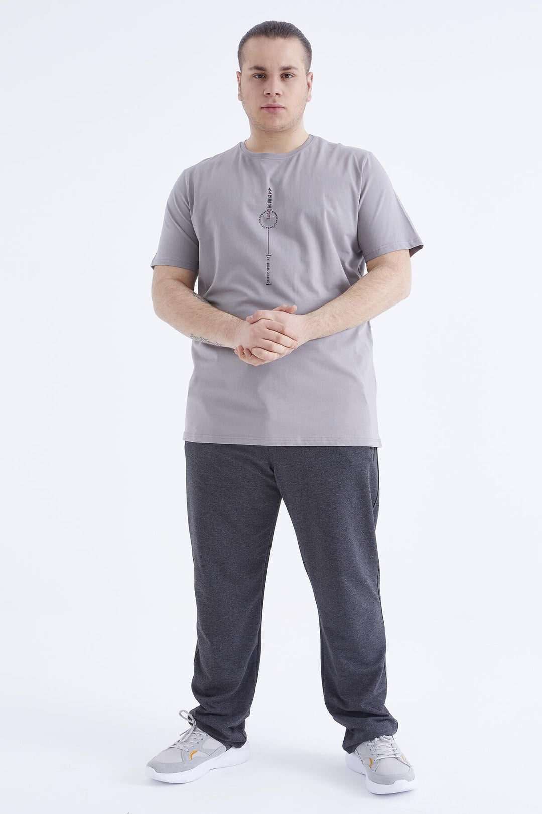 TMY Gray Printed Round Neck Plus Size Men's T-shirt - 88075 - Acambay