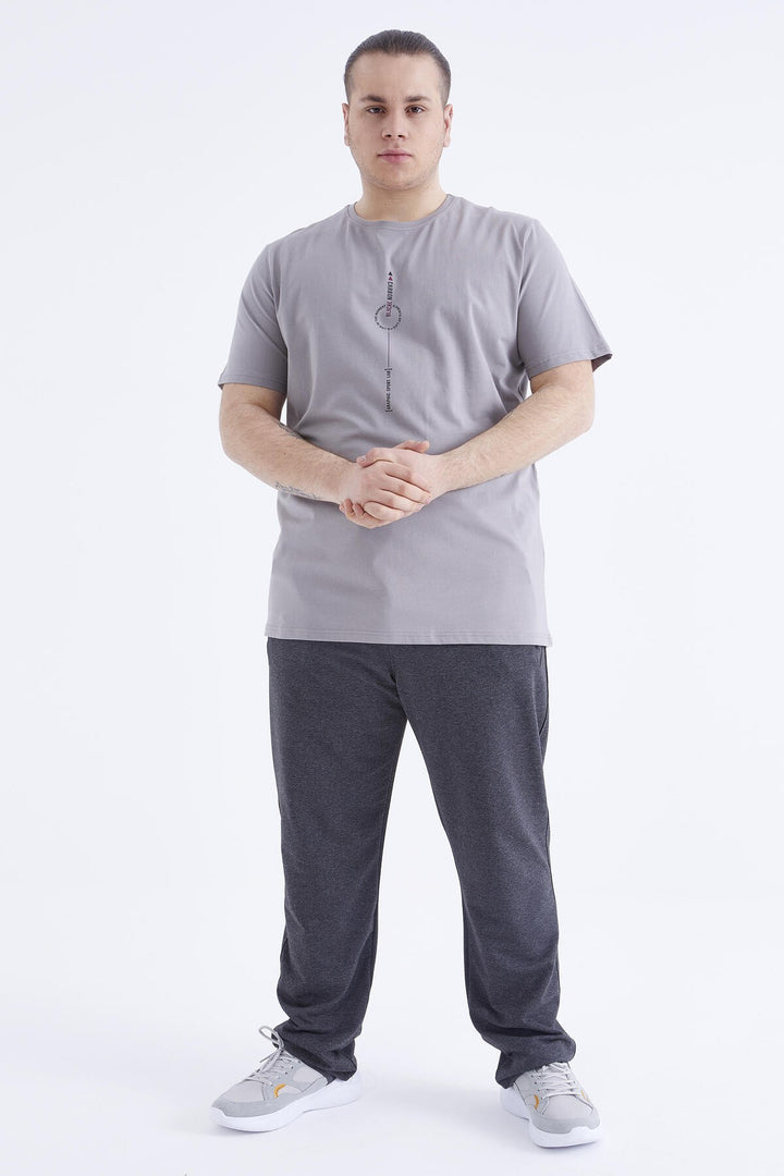 TMY Gray Printed Round Neck Plus Size Men's T-shirt - 88075 - Acambay