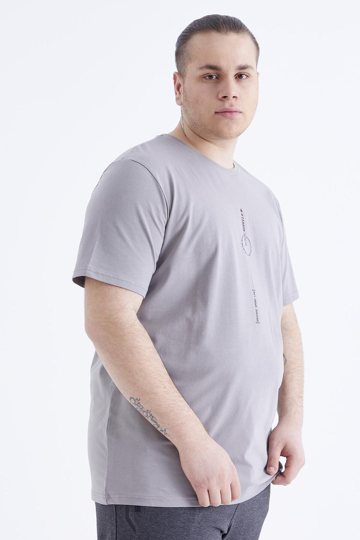 TMY Gray Printed Round Neck Plus Size Men's T-shirt - 88075 - Acambay