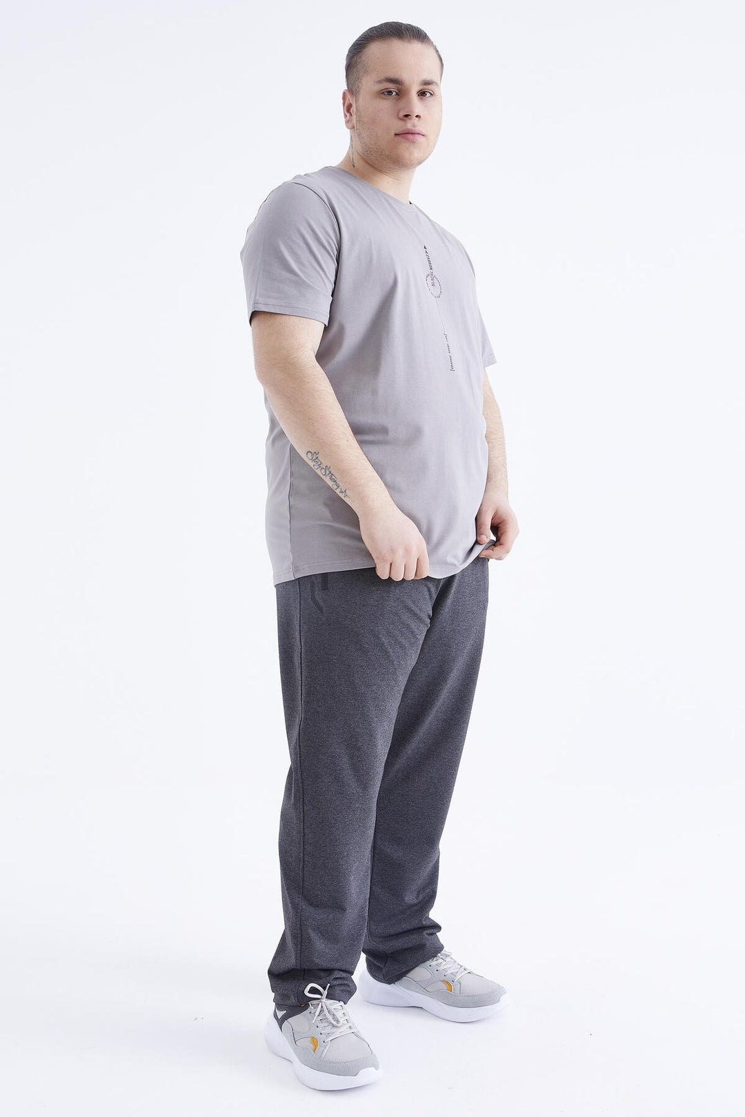 TMY Gray Printed Round Neck Plus Size Men's T-shirt - 88075 - Acambay