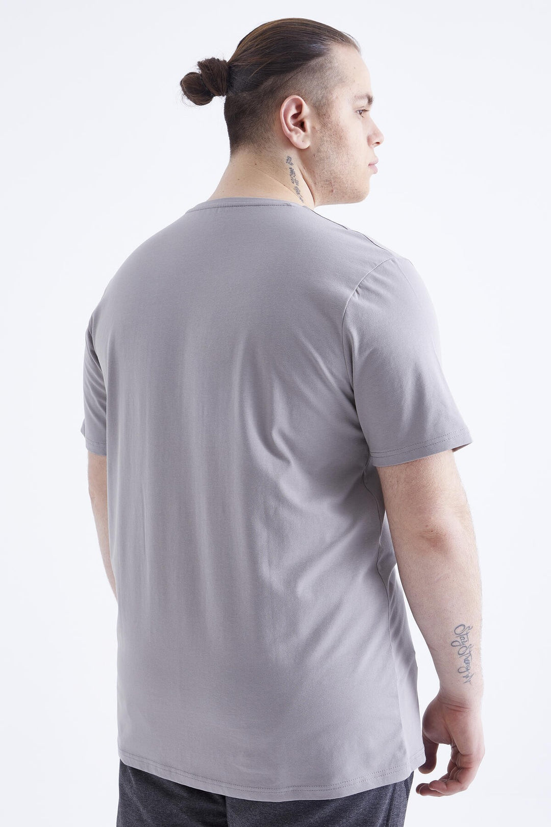 TMY Gray Printed Round Neck Plus Size Men's T-shirt - 88075 - Acambay