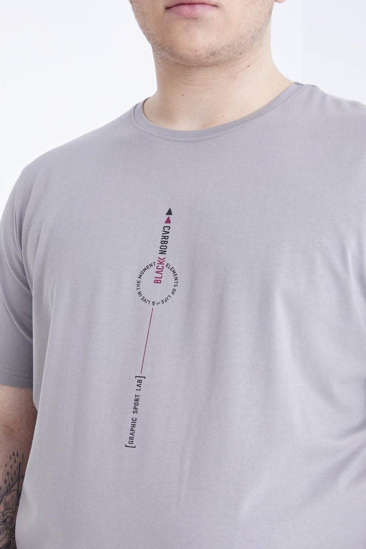 TMY Gray Printed Round Neck Plus Size Men's T-shirt - 88075 - Acambay