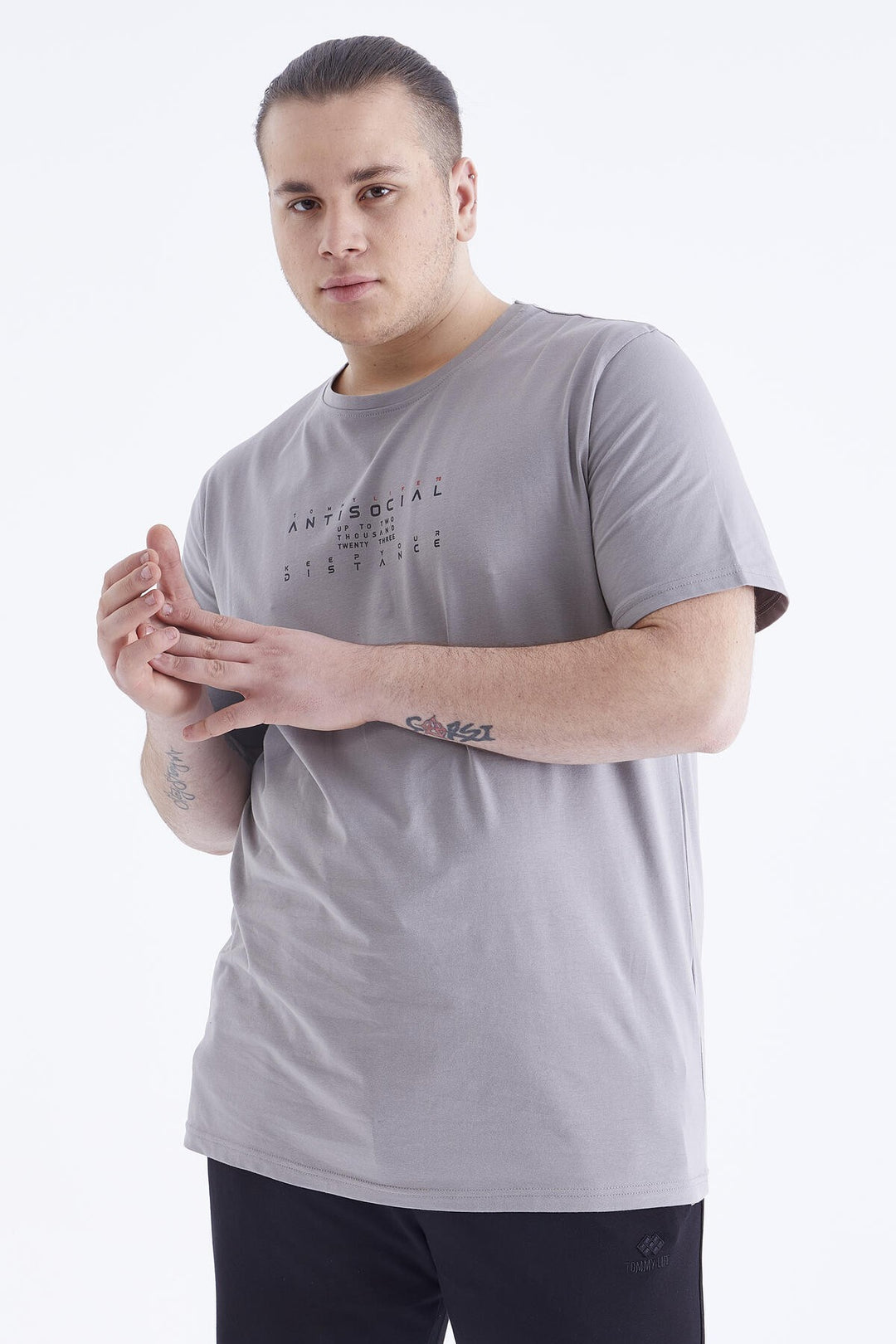 TMY Gray Printed Round Neck Plus Size Men's T-Shirt - 88076 - Potomac