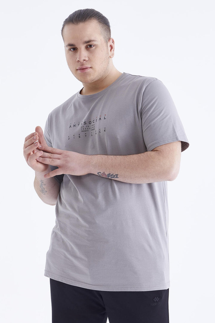 TMY Gray Printed Round Neck Plus Size Men's T-Shirt - 88076 - Potomac