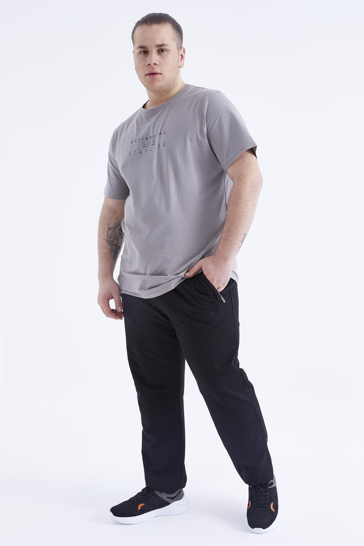 TMY Gray Printed Round Neck Plus Size Men's T-Shirt - 88076 - Potomac