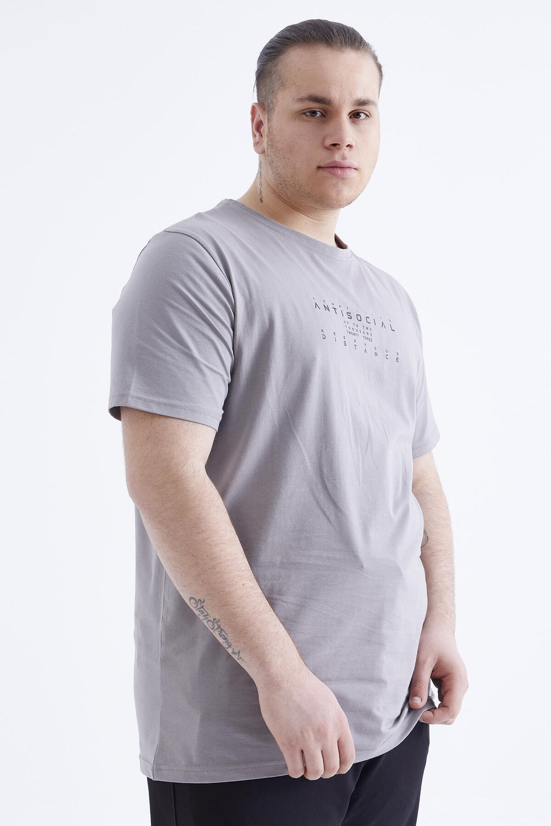 TMY Gray Printed Round Neck Plus Size Men's T-Shirt - 88076 - Potomac