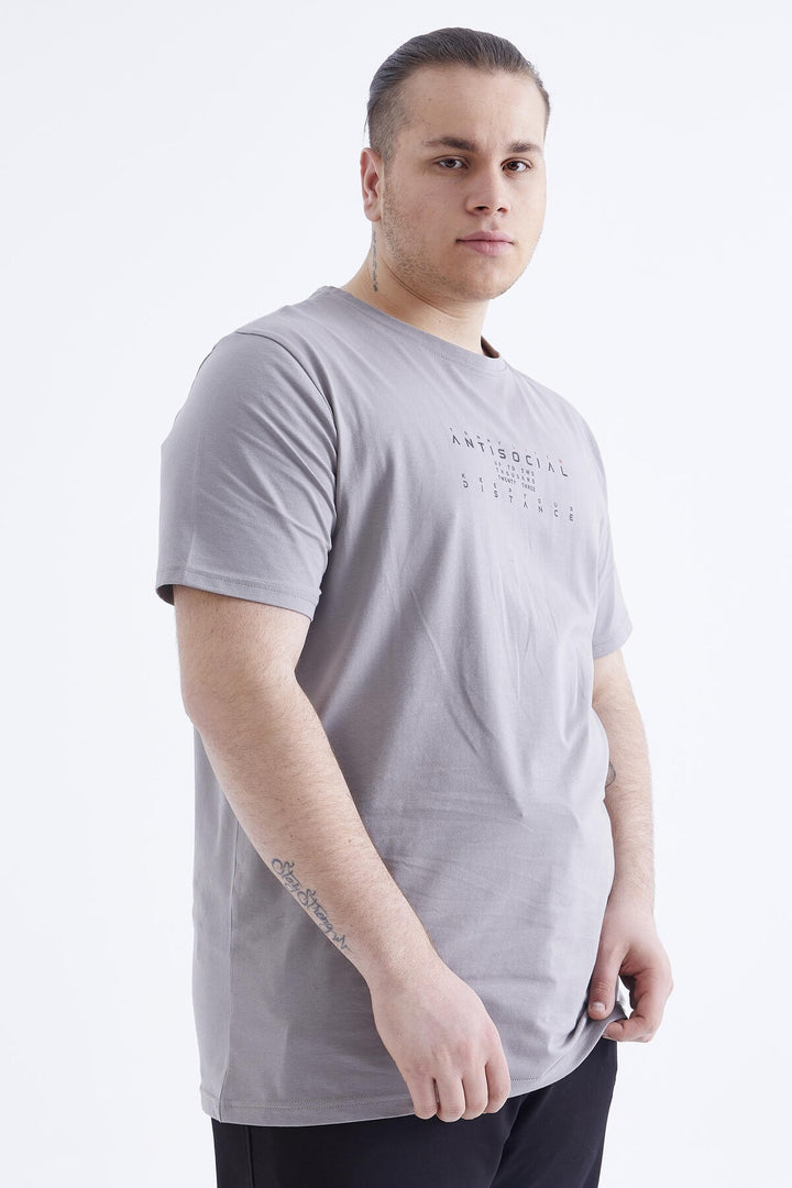 TMY Gray Printed Round Neck Plus Size Men's T-Shirt - 88076 - Potomac