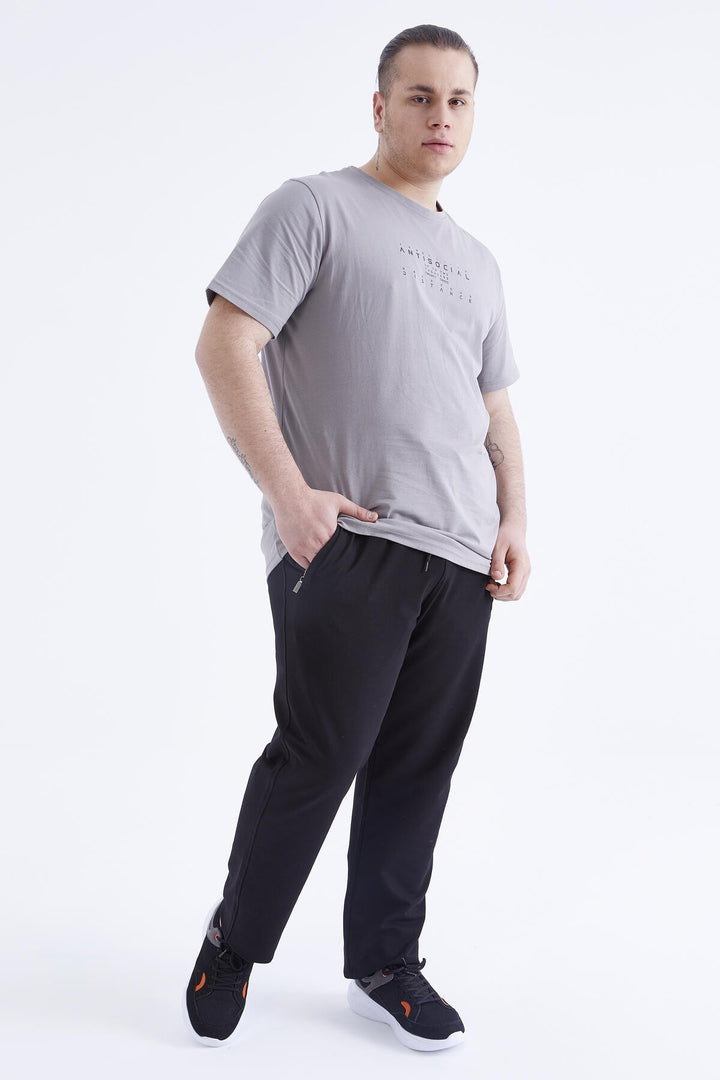 TMY Gray Printed Round Neck Plus Size Men's T-Shirt - 88076 - Potomac