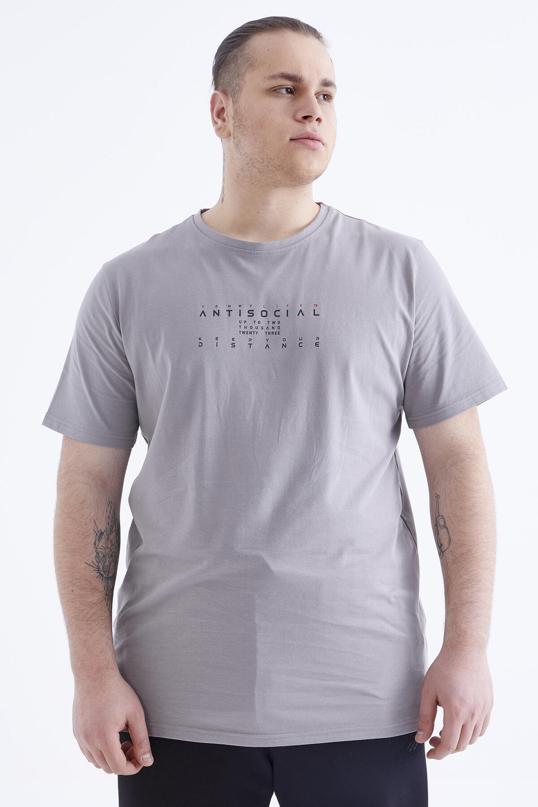 TMY Gray Printed Round Neck Plus Size Men's T-Shirt - 88076 - Potomac