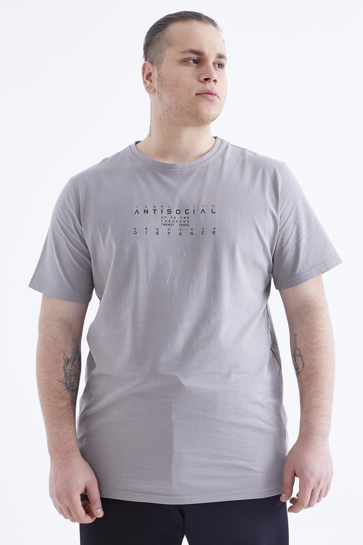 TMY Gray Printed Round Neck Plus Size Men's T-Shirt - 88076 - Potomac