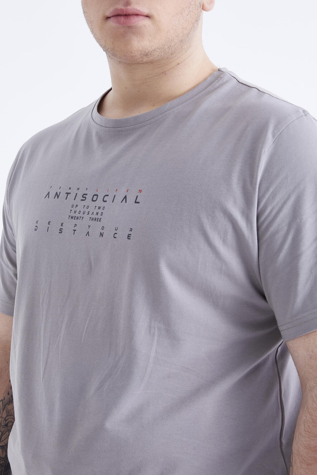 TMY Gray Printed Round Neck Plus Size Men's T-Shirt - 88076 - Potomac